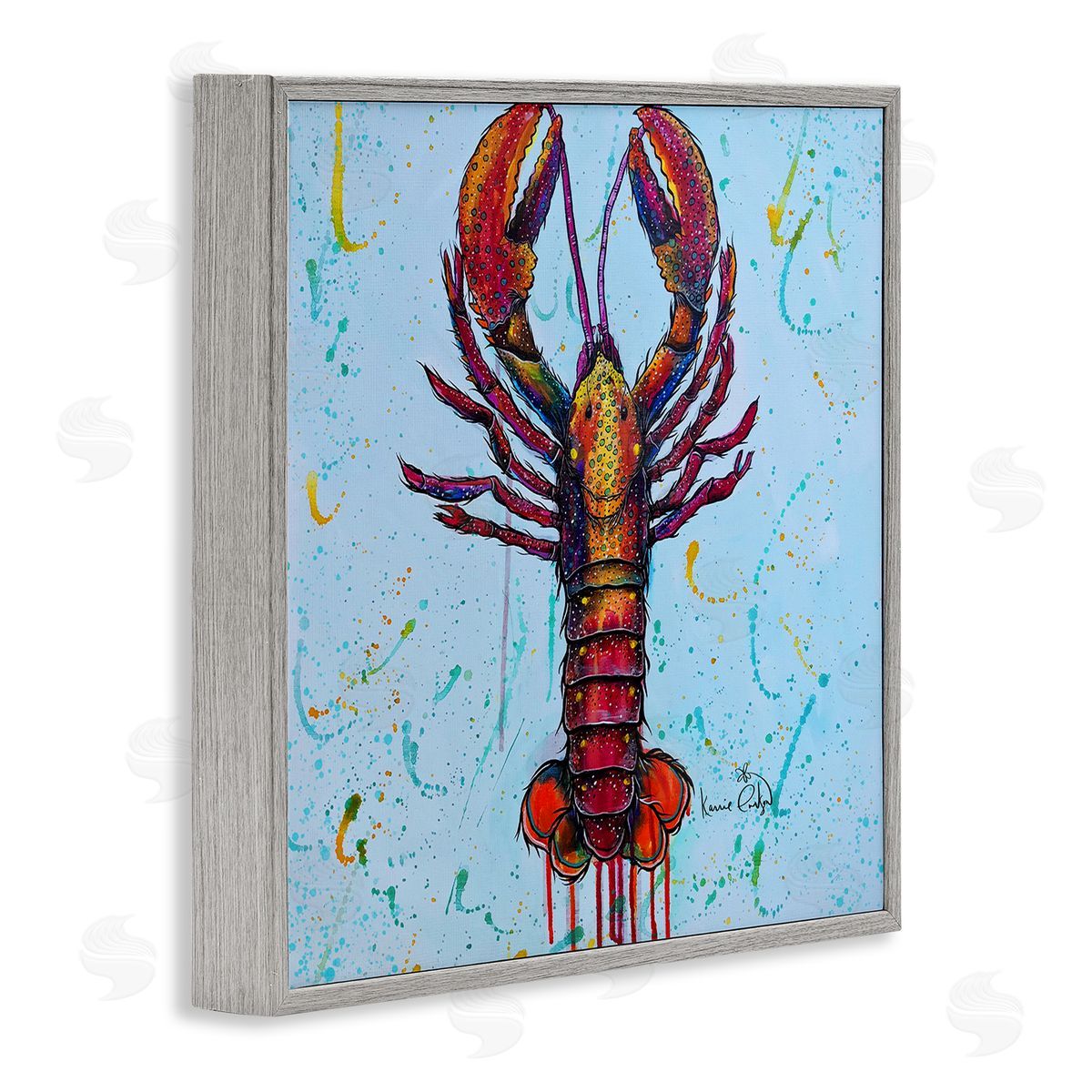 Karrie Evenson Urban Style Lobster Paint Splatter Sea Life Gray Framed Glicee Wall Art Print