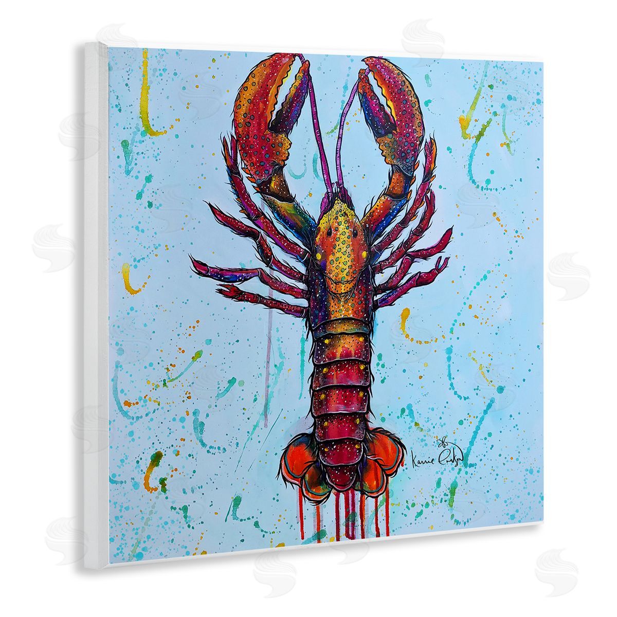 Karrie Evenson Urban Style Lobster Paint Splatter Sea Life Wooden Wall Plaque Art Print
