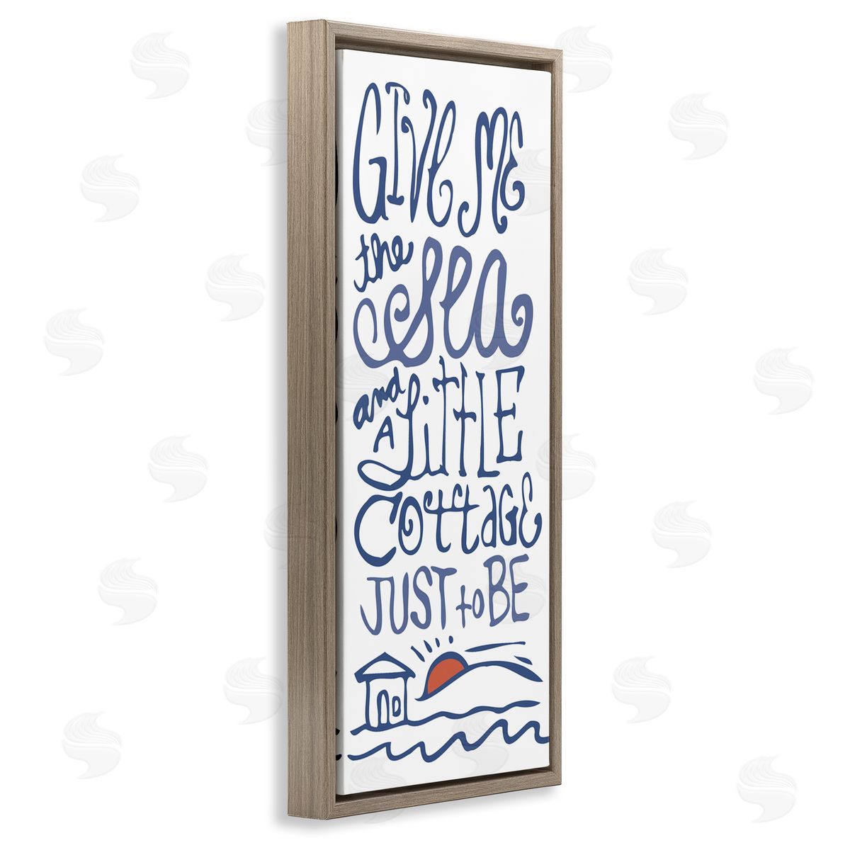 Sea & Cottage Beach Life Calligraphy Brown Floating Frame Canvas Wall Art, Home Decor by Kendra Shedenhelm