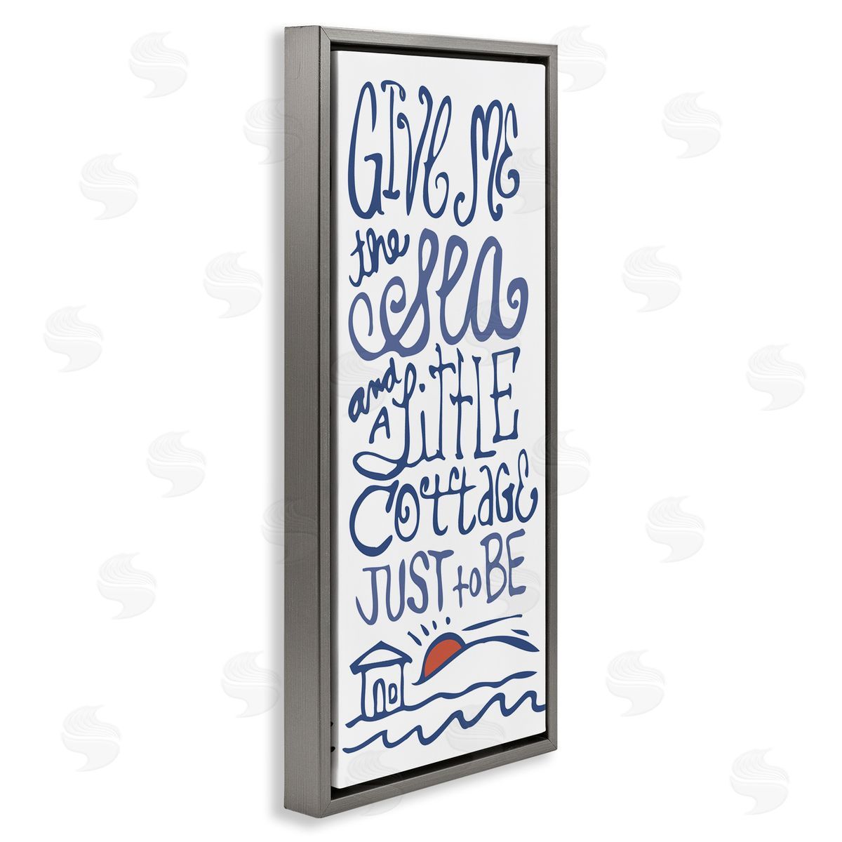 Sea & Cottage Beach Life Calligraphy Grey Floating Frame Canvas Wall Art, Home Decor by Kendra Shedenhelm