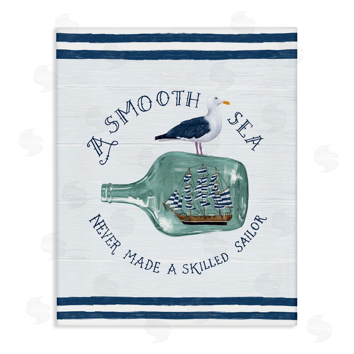Raquel Maciel Nautical Beach Saying Seagull Grainy Stripes Pattern Stretched Canvas Wall Art Print