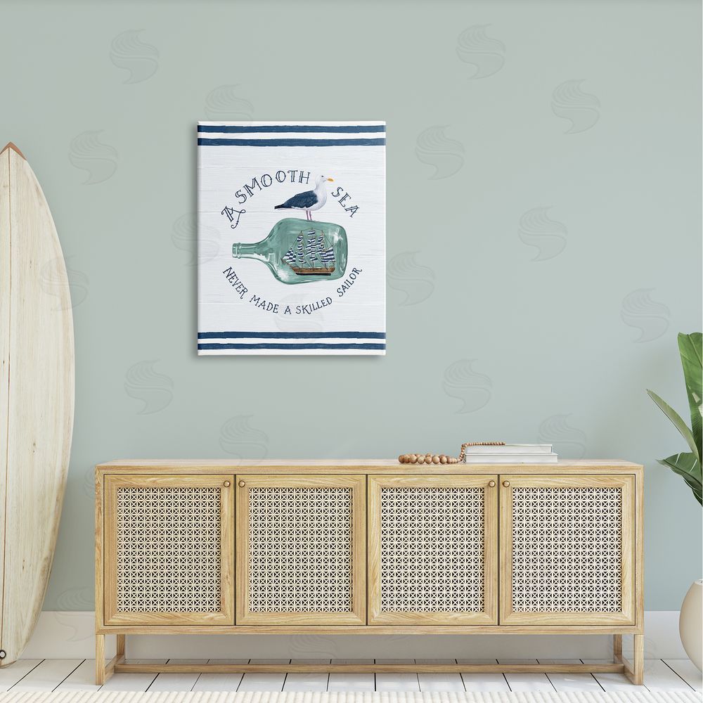 Raquel Maciel Nautical Beach Saying Seagull Grainy Stripes Pattern Canvas Wall Art Print in Room
