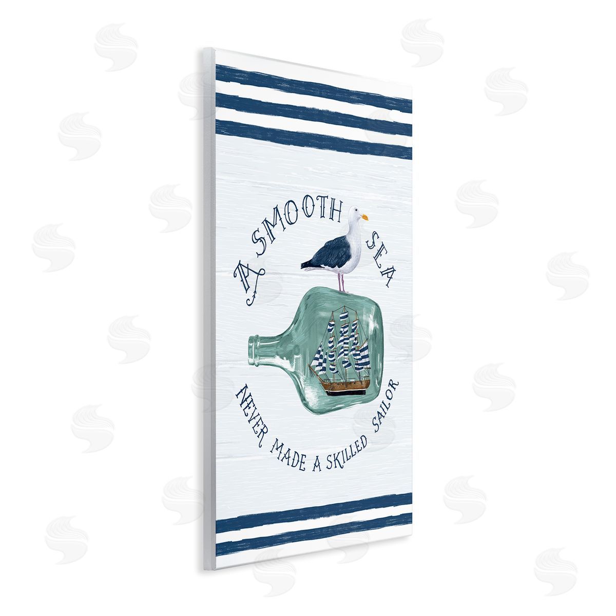 Raquel Maciel Nautical Beach Saying Seagull Grainy Stripes Pattern Wall Plaque Art Print