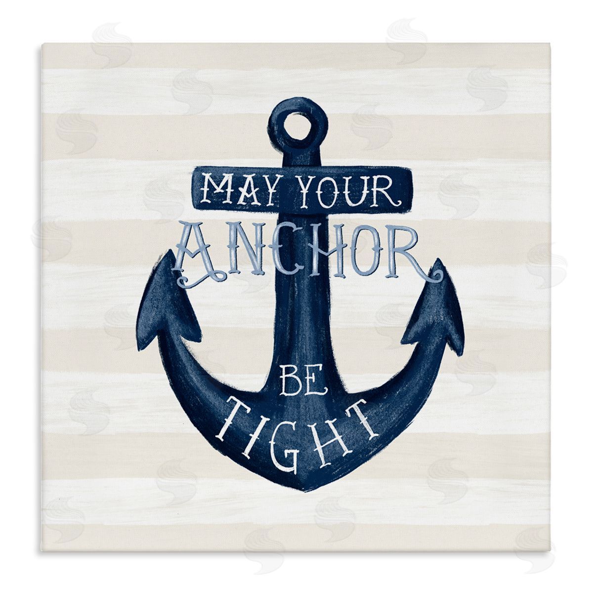Raquel Maciel Striped Anchor Phrase Nautical Beach Illustration Stretched Canvas Wall Art Print