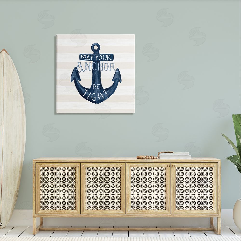 Raquel Maciel Striped Anchor Phrase Nautical Beach Illustration Canvas Wall Art in Room