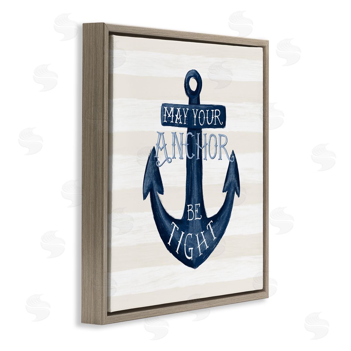 Raquel Maciel Striped Anchor Phrase Nautical Beach Illustration Brown Floating Frame Canvas Wall Art Print