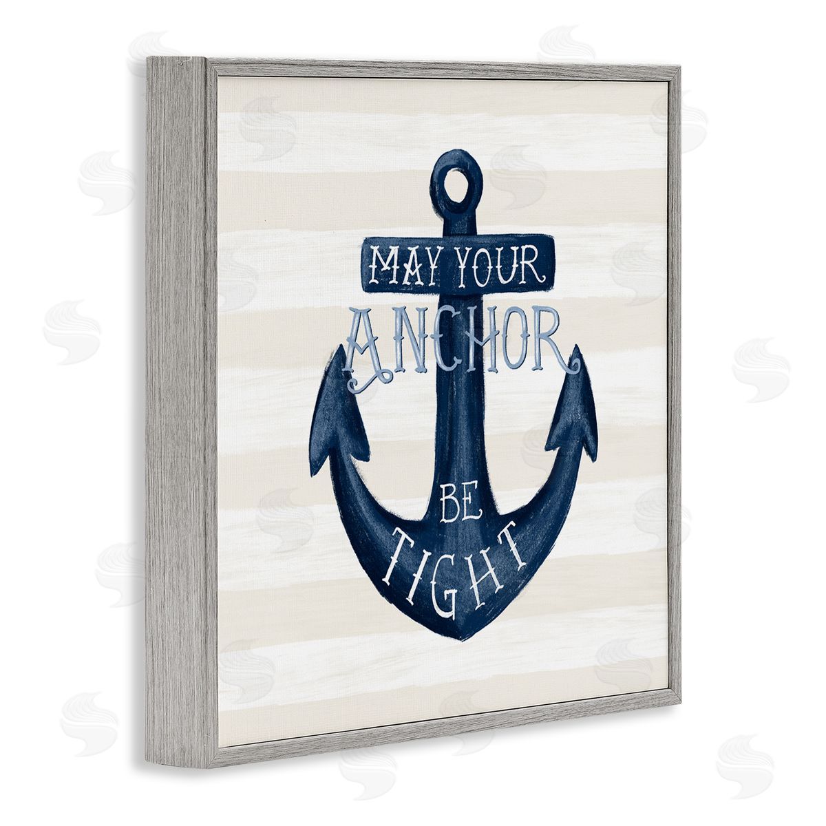 Raquel Maciel Striped Anchor Phrase Nautical Beach Illustration Gray Framed Glicee Wall Art Print