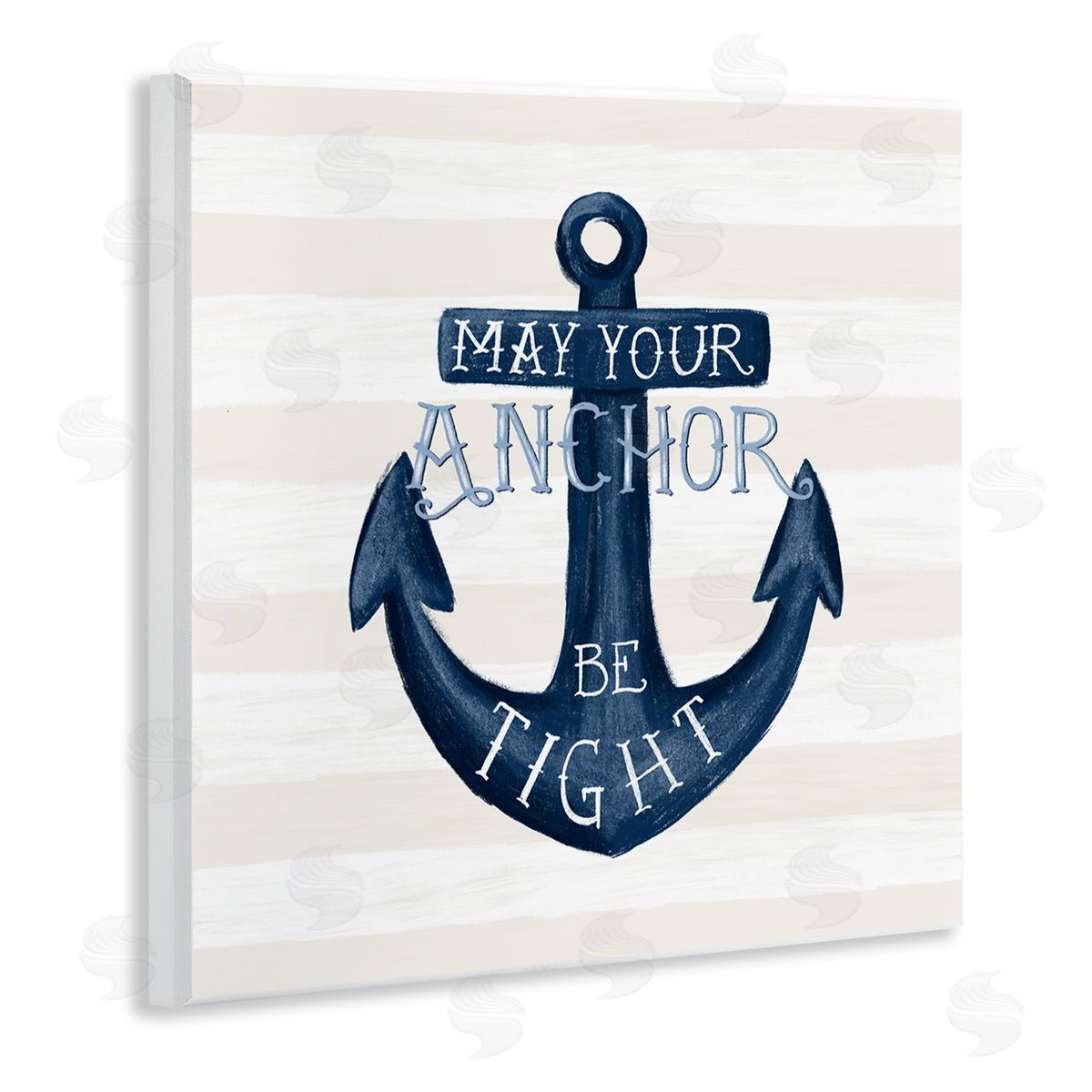Raquel Maciel Striped Anchor Phrase Nautical Beach Illustration Wooden Wall Plaque Art Print