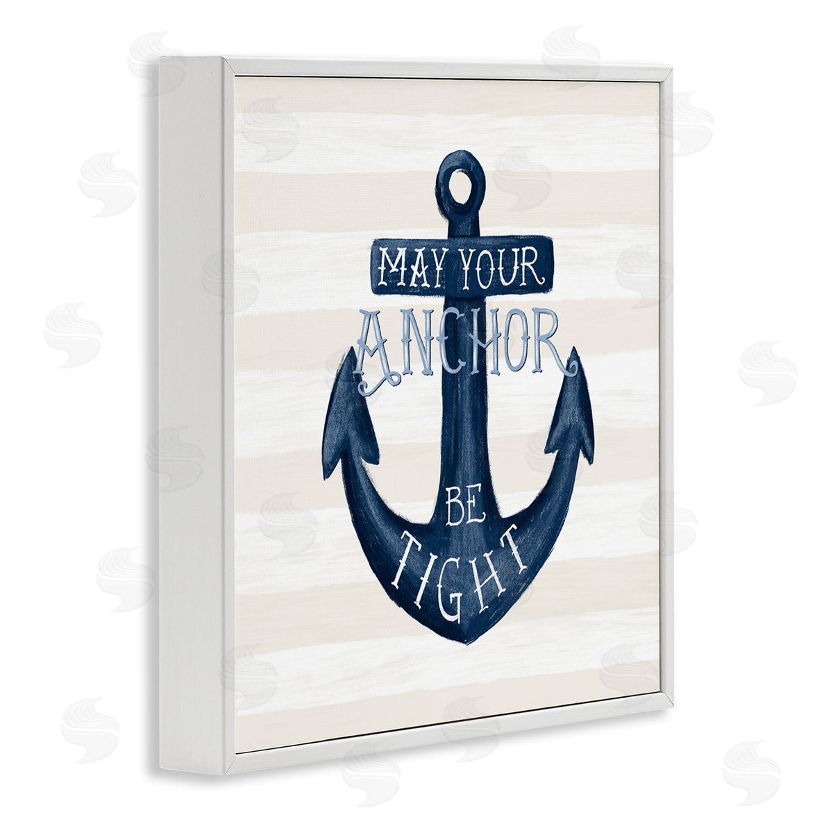Raquel Maciel Striped Anchor Phrase Nautical Beach Illustration White Framed Glicee Wall Art Print