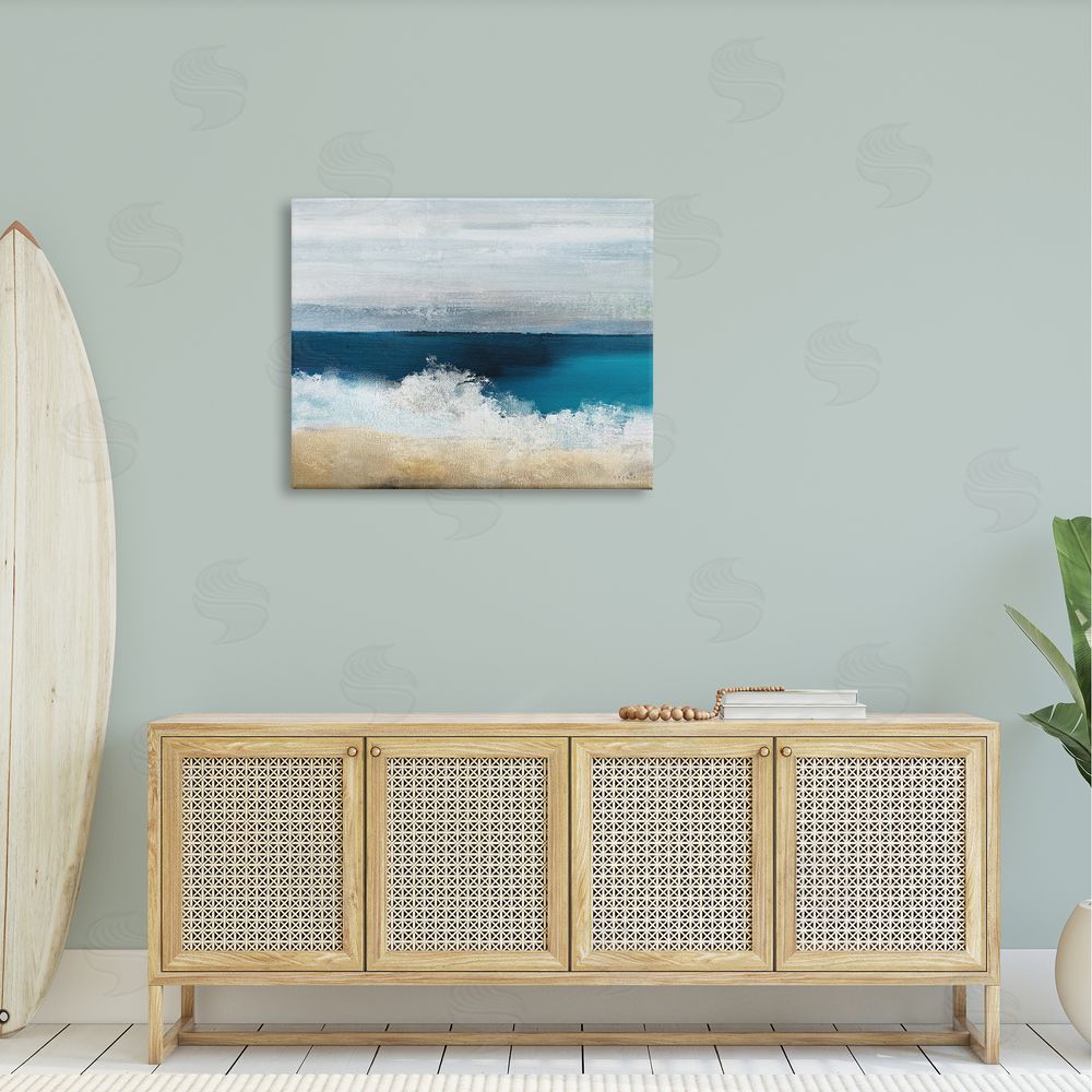Sophie 6 Beach Waves Crashing Foam Panoramic Ocean View Canvas Wall Art Print in Room