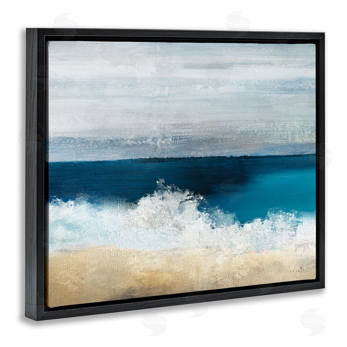 Sophie 6 Beach Waves Crashing Foam Panoramic Ocean View Black Floating Frame Canvas Wall Art Print