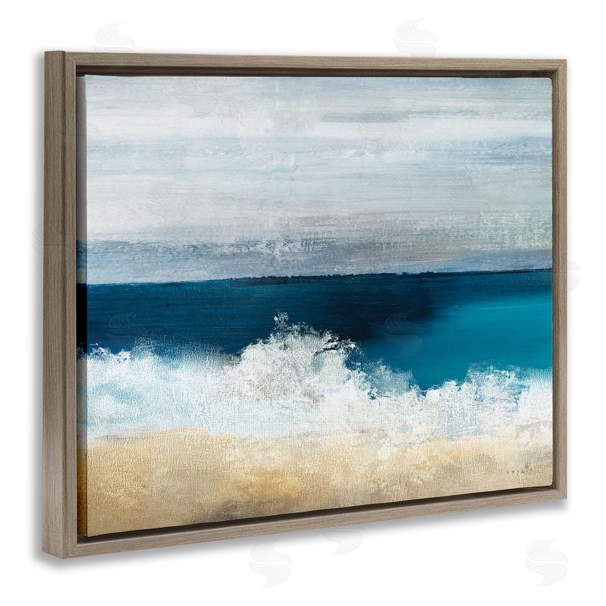 Sophie 6 Beach Waves Crashing Foam Panoramic Ocean View Brown Floating Frame Canvas Wall Art Print
