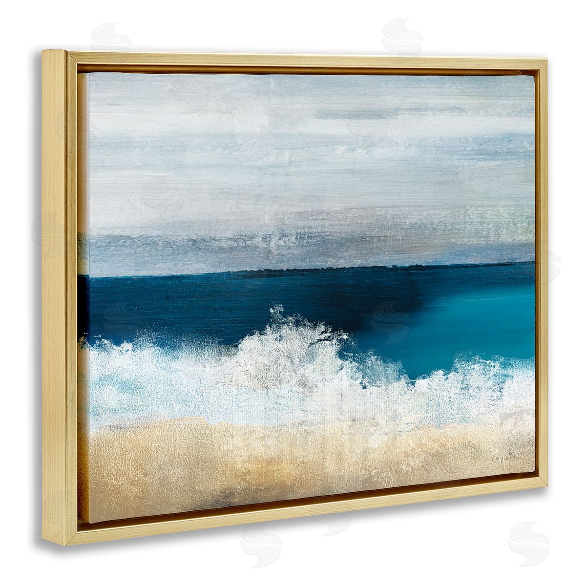 Sophie 6 Beach Waves Crashing Foam Panoramic Ocean View Gold Floating Frame Canvas Wall Art Print