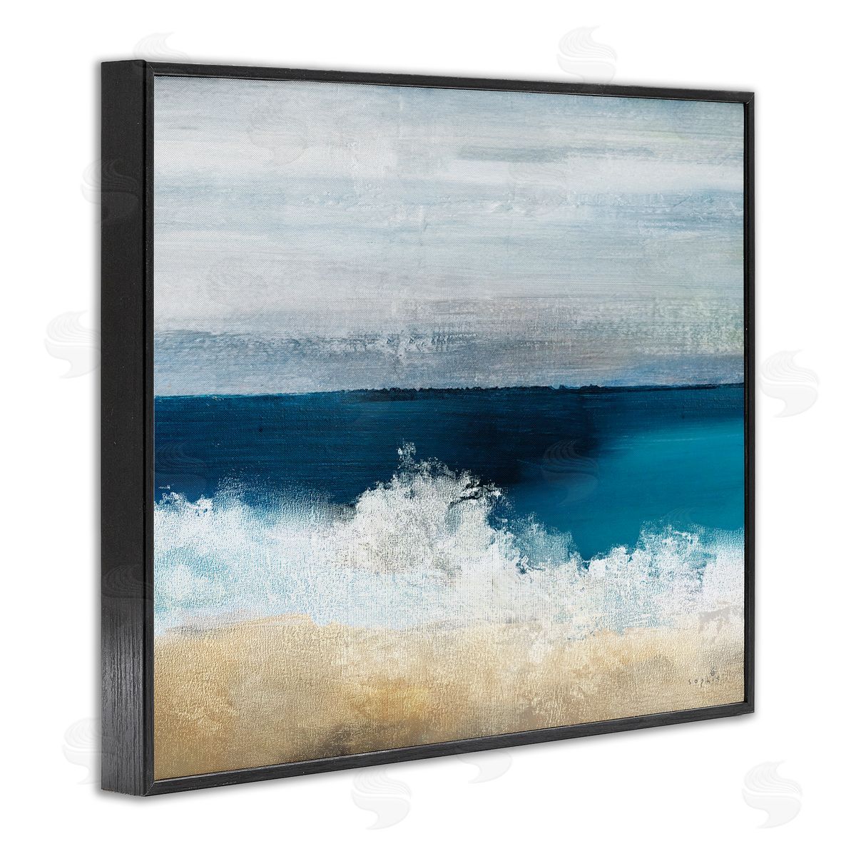 Sophie 6 Beach Waves Crashing Foam Panoramic Ocean View Black Framed Giclee Wall Art Print