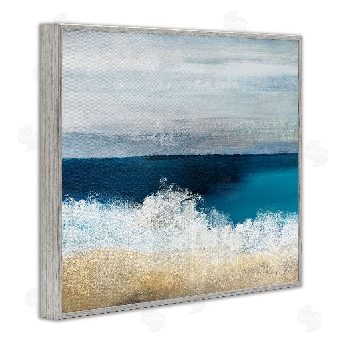 Sophie 6 Beach Waves Crashing Foam Panoramic Ocean View Gray Framed Giclee Wall Art Print