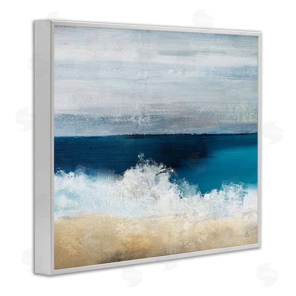 Sophie 6 Beach Waves Crashing Foam Panoramic Ocean View White Framed Giclee Wall Art Print