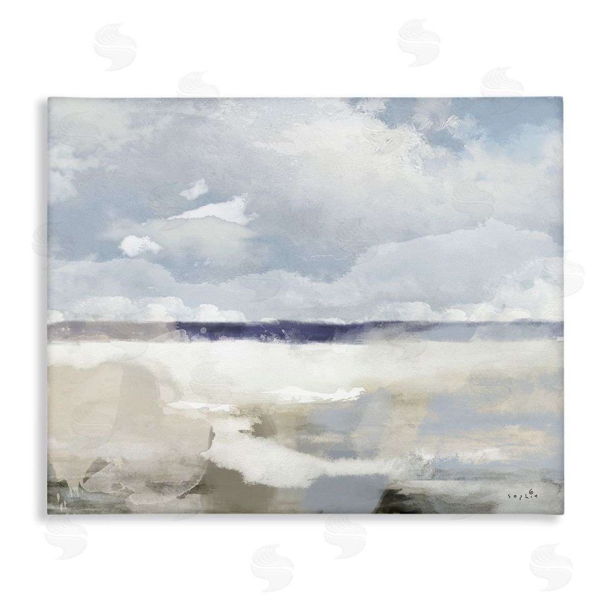 Sophie 6 Layered Abstract Beach Scenery Distant Land Clouds Stretched Canvas Wall Art Print
