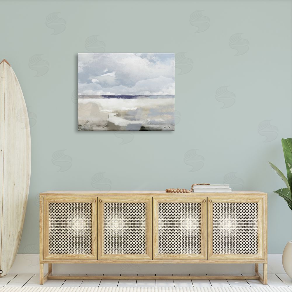 Sophie 6 Layered Abstract Beach Scenery Distant Land Clouds Canvas Wall Art Print in Room