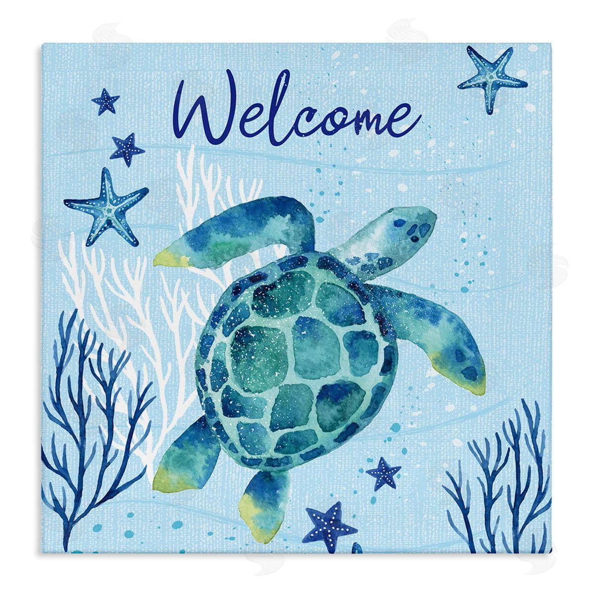 Sharon Lee Welcome Sign Sea Turtle Swimming Ocean Life  Stretched Canvas Wall Art Print