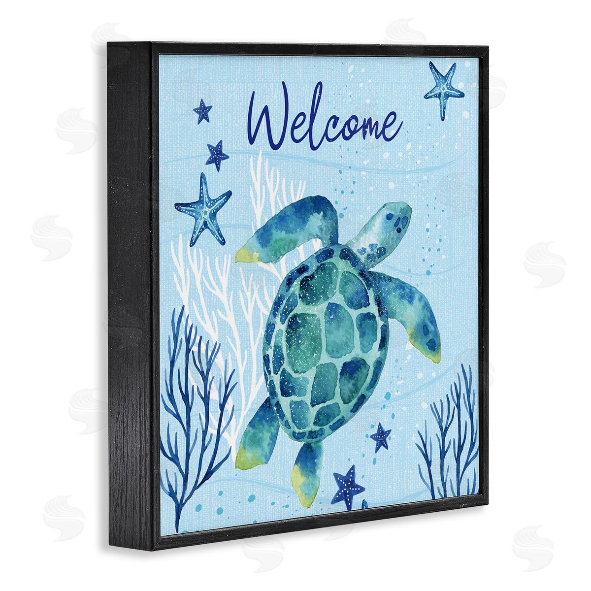 Sharon Lee Welcome Sign Sea Turtle Swimming Ocean Life  Black Framed Glicee Wall Art Print
