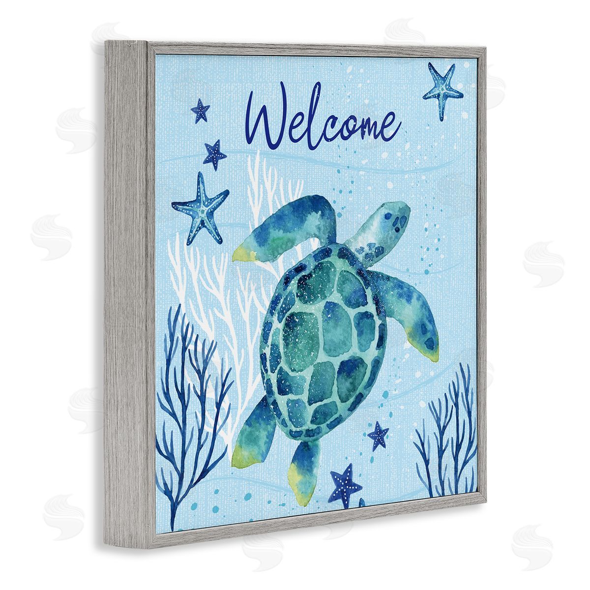 Sharon Lee Welcome Sign Sea Turtle Swimming Ocean Life  Gray Framed Glicee Wall Art Print