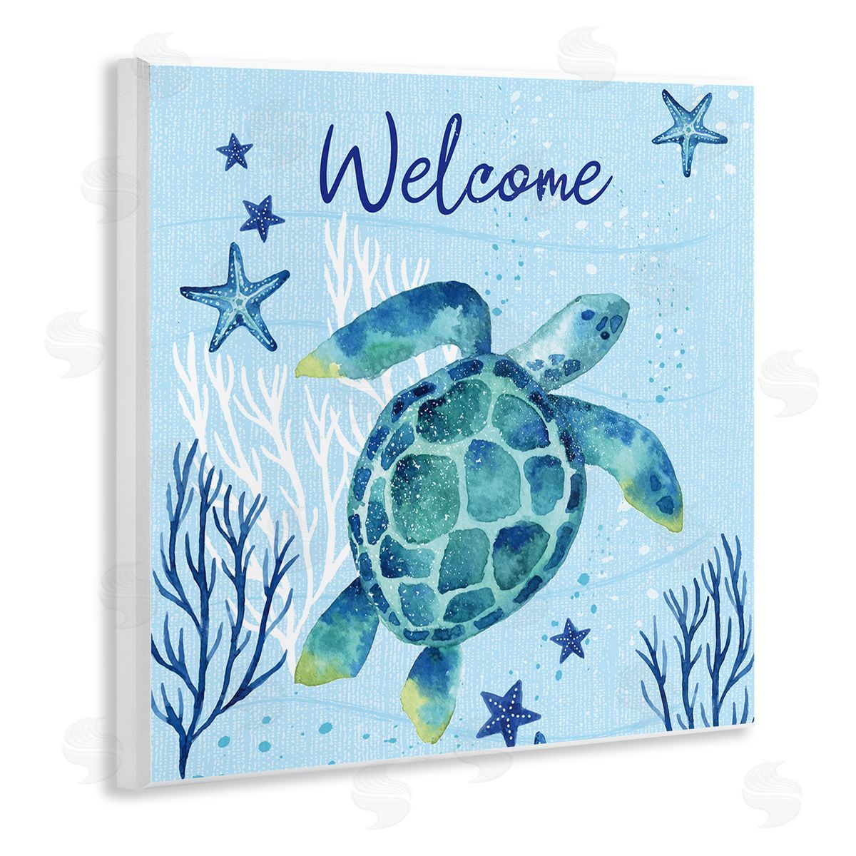 Sharon Lee Welcome Sign Sea Turtle Swimming Ocean Life  Wooden Wall Plaque Art Print