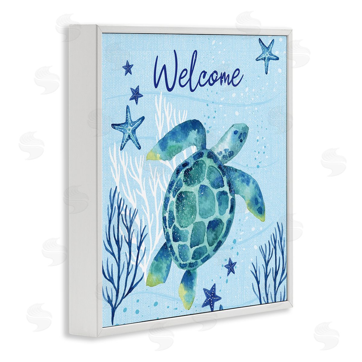 Sharon Lee Welcome Sign Sea Turtle Swimming Ocean Life  White Framed Glicee Wall Art Print