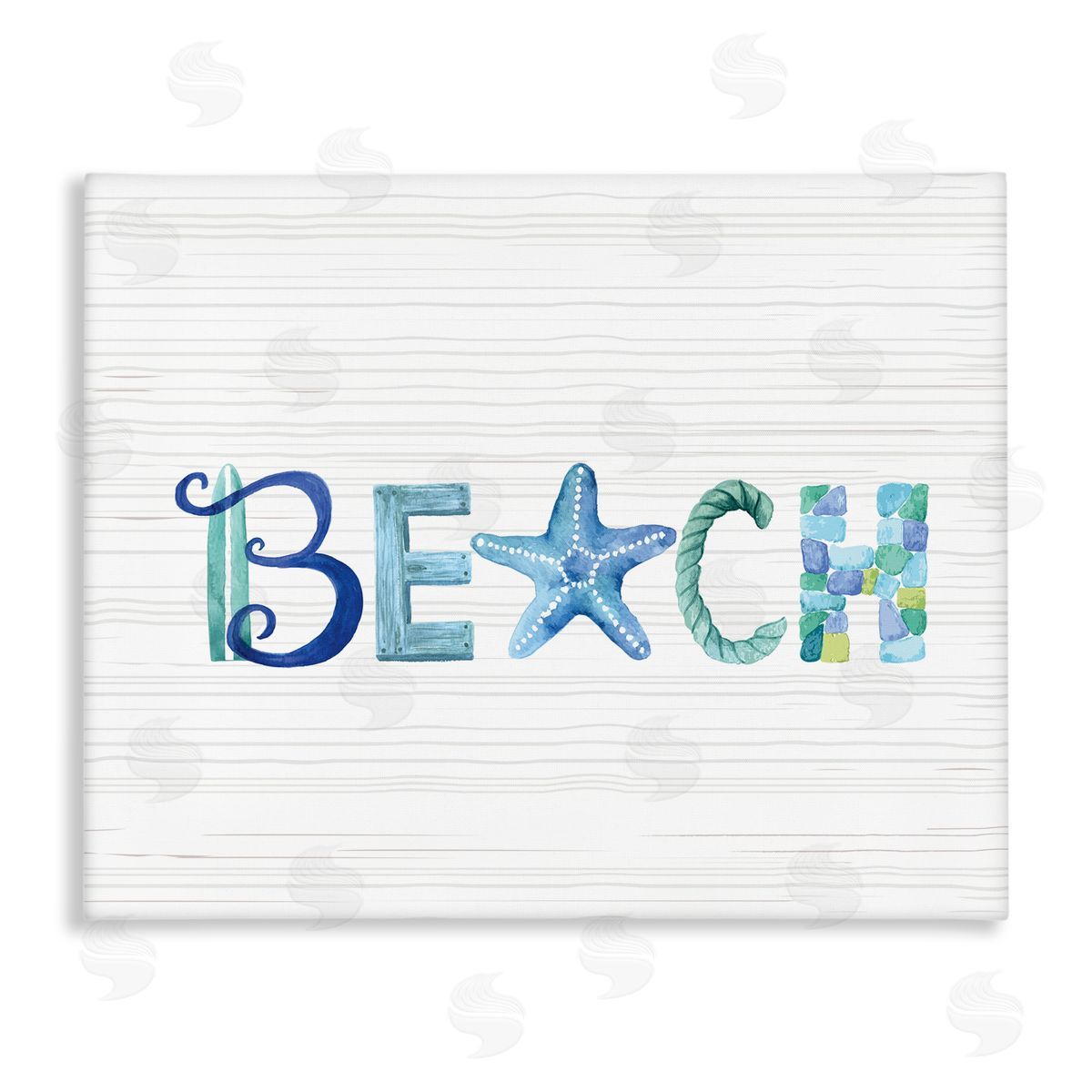 Sharon Lee Beach Letters Typography Sea Life Pebbles Rope Stretched Canvas Wall Art Print