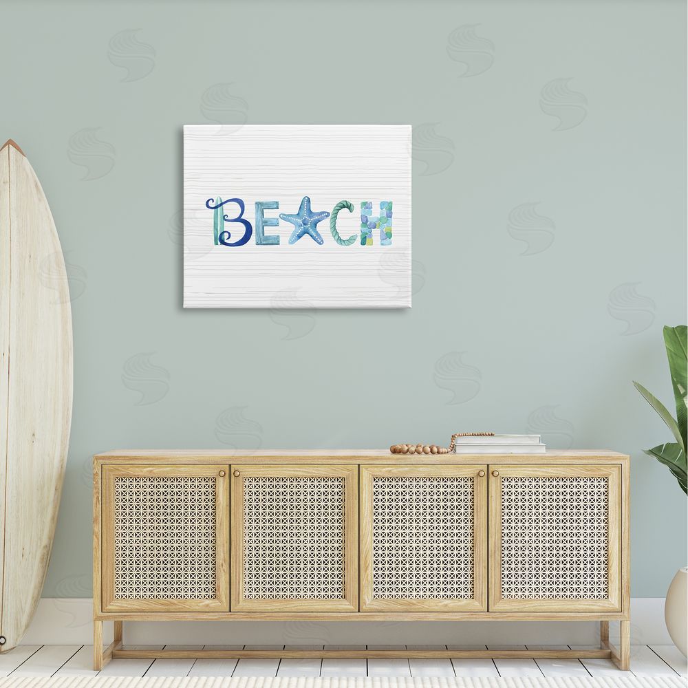Sharon Lee Beach Letters Typography Sea Life Pebbles Rope Canvas Wall Art Print in Room