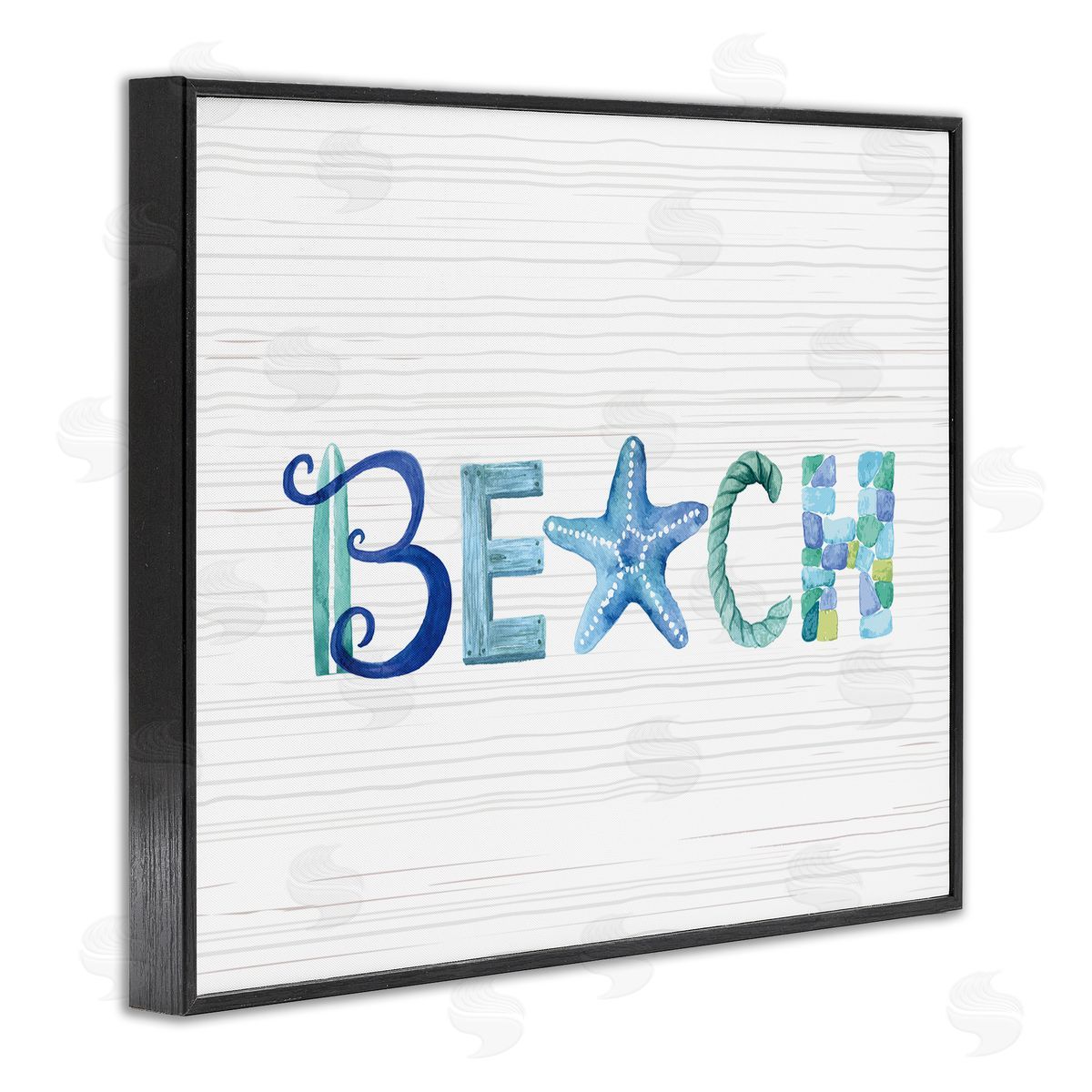 Sharon Lee Beach Letters Typography Sea Life Pebbles Rope Black Framed Giclee Wall Art Print