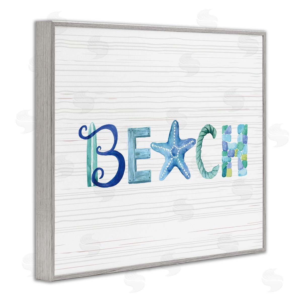 Sharon Lee Beach Letters Typography Sea Life Pebbles Rope Gray Framed Giclee Wall Art Print