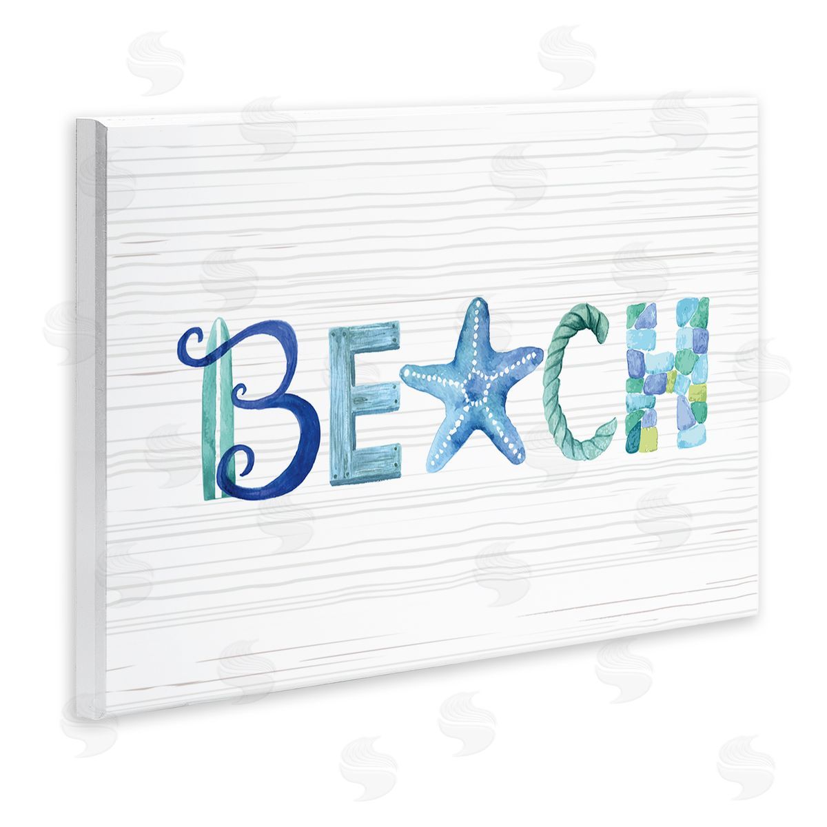 Sharon Lee Beach Letters Typography Sea Life Pebbles Rope Wall Plaque Art Print
