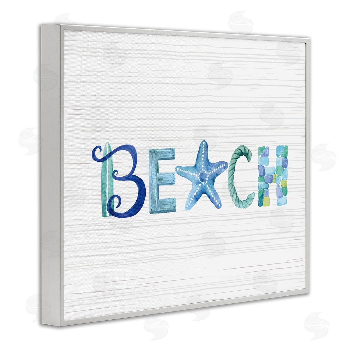 Sharon Lee Beach Letters Typography Sea Life Pebbles Rope White Framed Giclee Wall Art Print