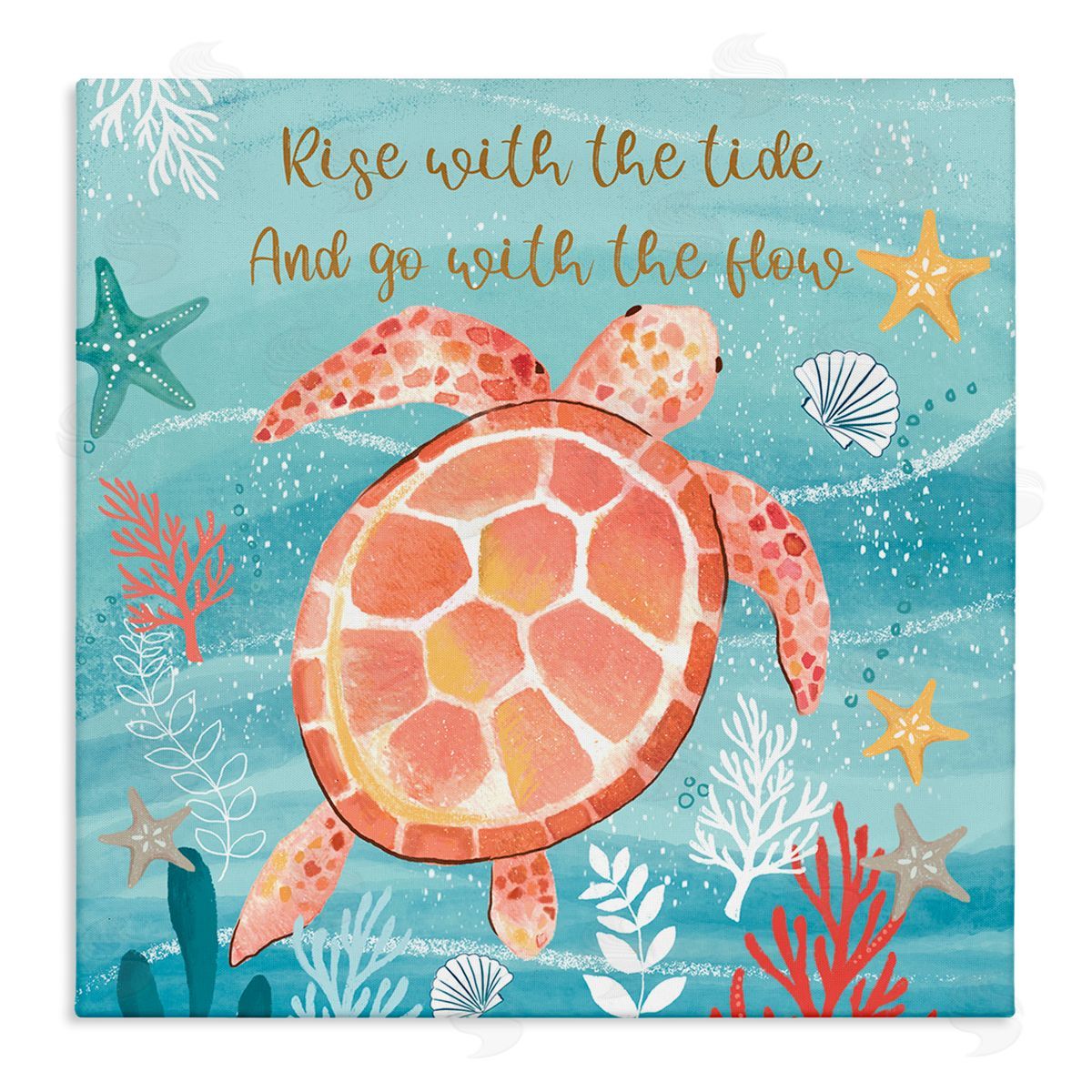 Sharon Lee Go With The Flow Sea Turtle Uplifting Message Stretched Canvas Wall Art Print