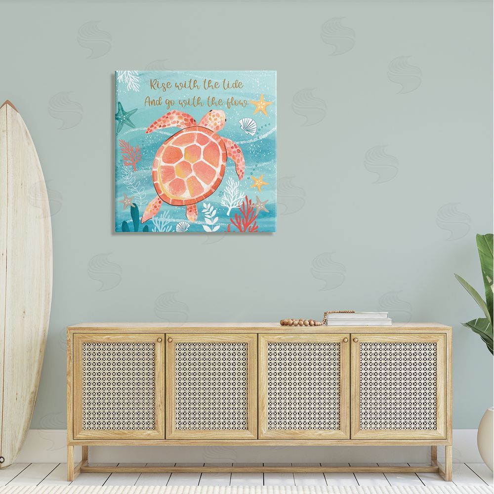 Sharon Lee Go With The Flow Sea Turtle Uplifting Message Canvas Wall Art in Room
