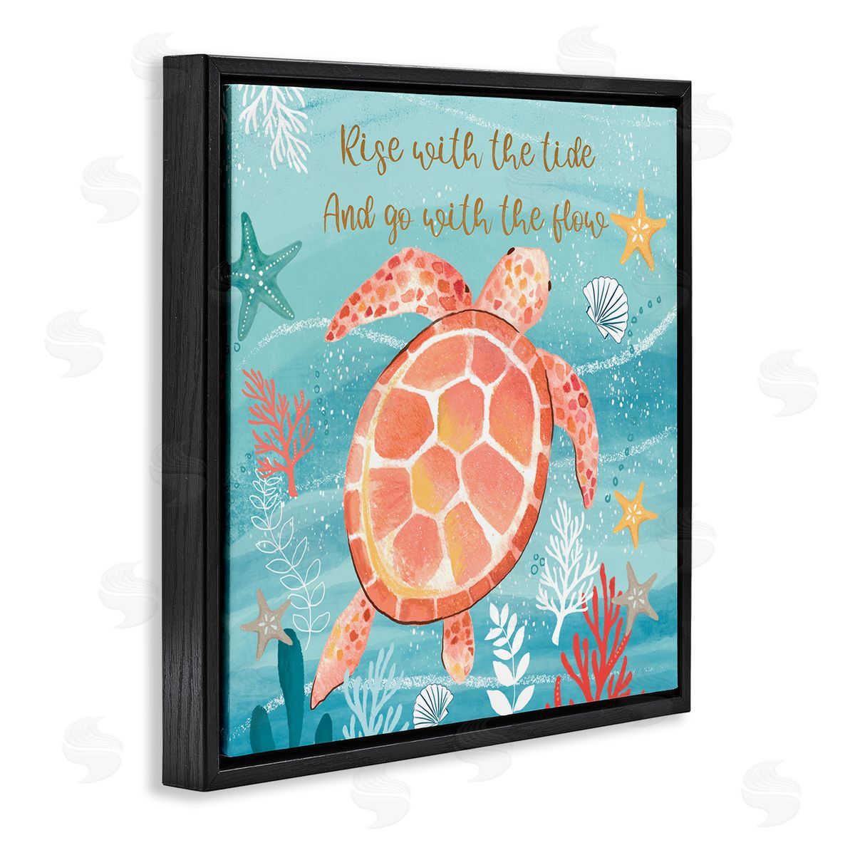 Sharon Lee Go With The Flow Sea Turtle Uplifting Message Black Floating Frame Canvas Wall Art Print