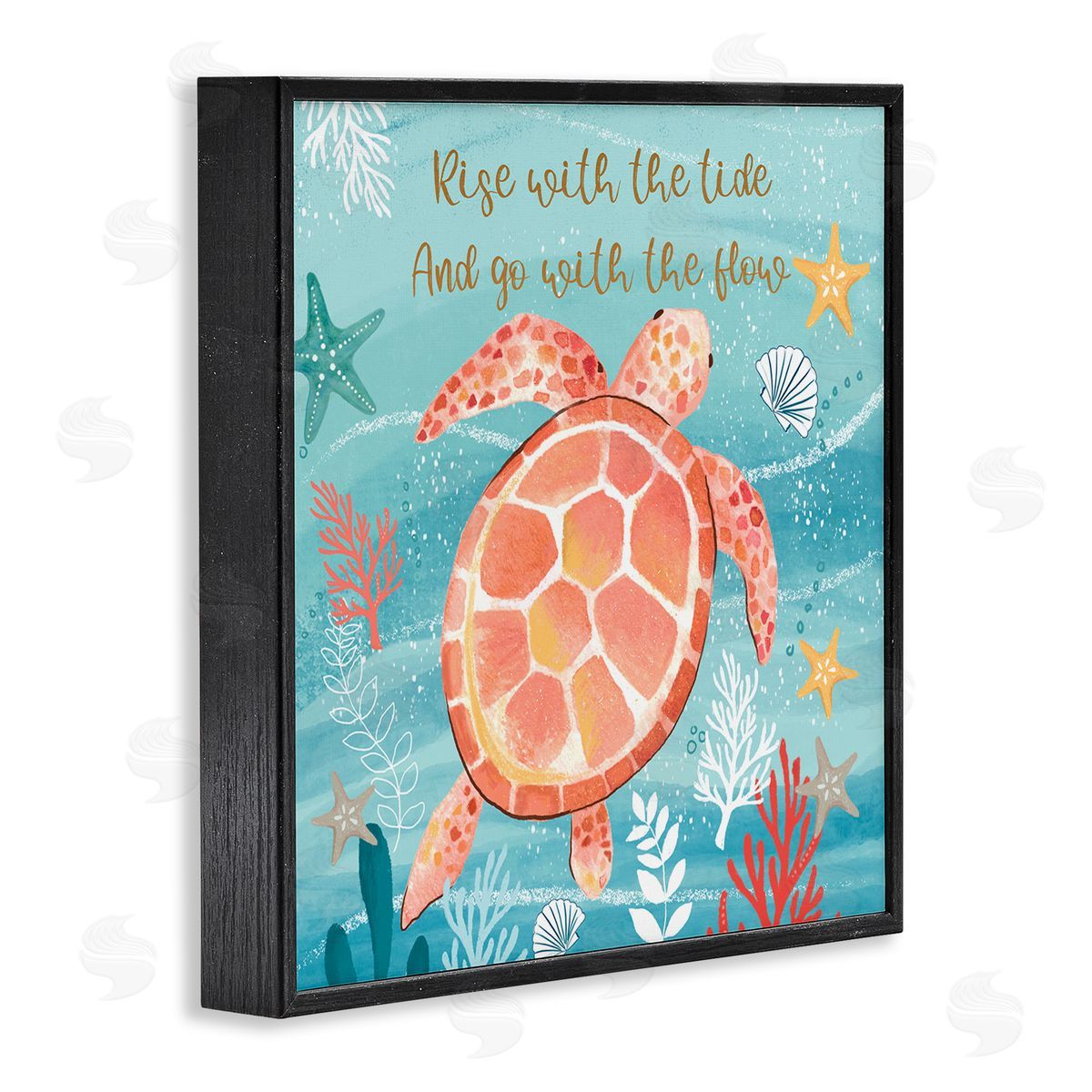 Sharon Lee Go With The Flow Sea Turtle Uplifting Message Black Framed Glicee Wall Art Print