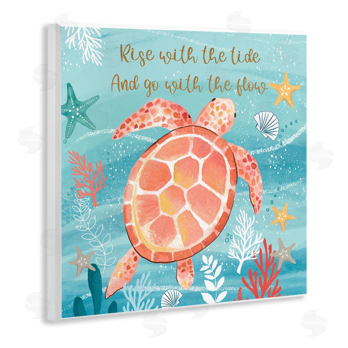Sharon Lee Go With The Flow Sea Turtle Uplifting Message Wooden Wall Plaque Art Print