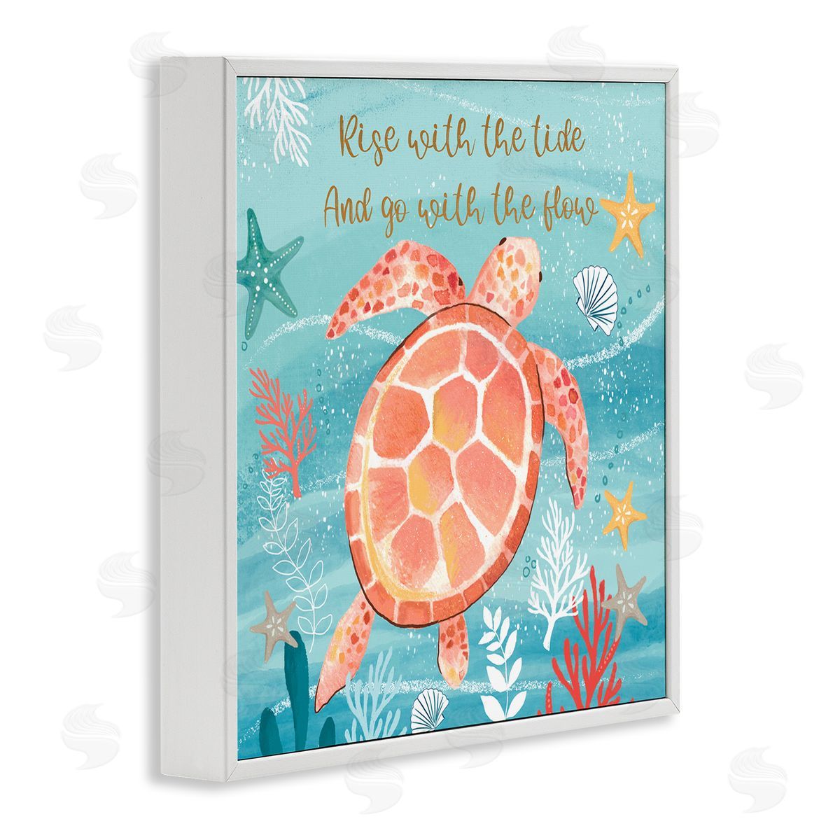 Sharon Lee Go With The Flow Sea Turtle Uplifting Message White Framed Glicee Wall Art Print