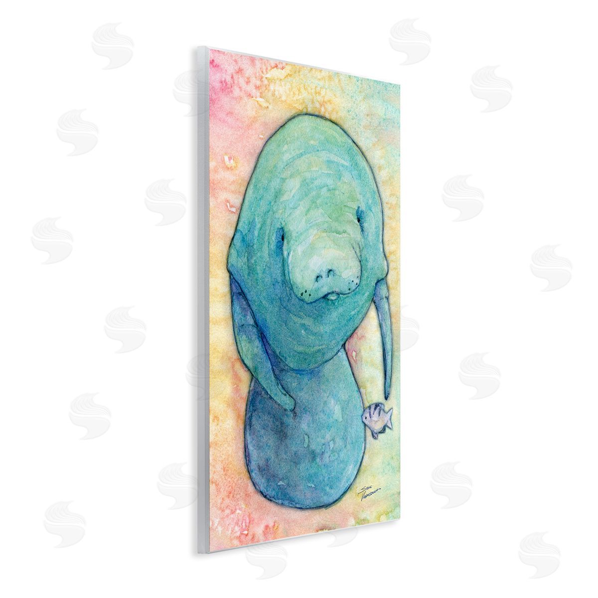 Steve Vanderbosch Aquatic Manatee Among Fish Rainbow Watercolor Detail  Wall Plaque Art Print