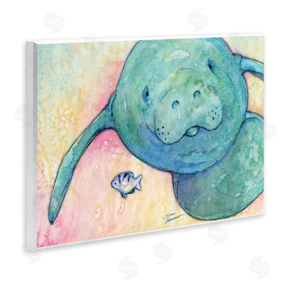 Steve Vanderbosch Smiling Manatee Aquatic Wildlife Fish Rainbow Pattern Wall Plaque Art Print