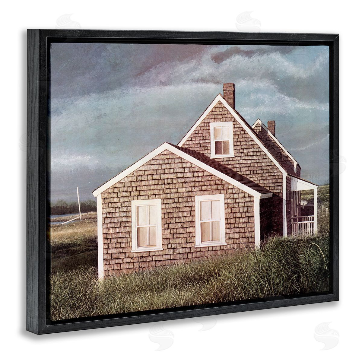 Tom Mielko Coastal Home Atmospheric Beachside Cloudy Sky  Black Floating Frame Canvas Wall Art Print