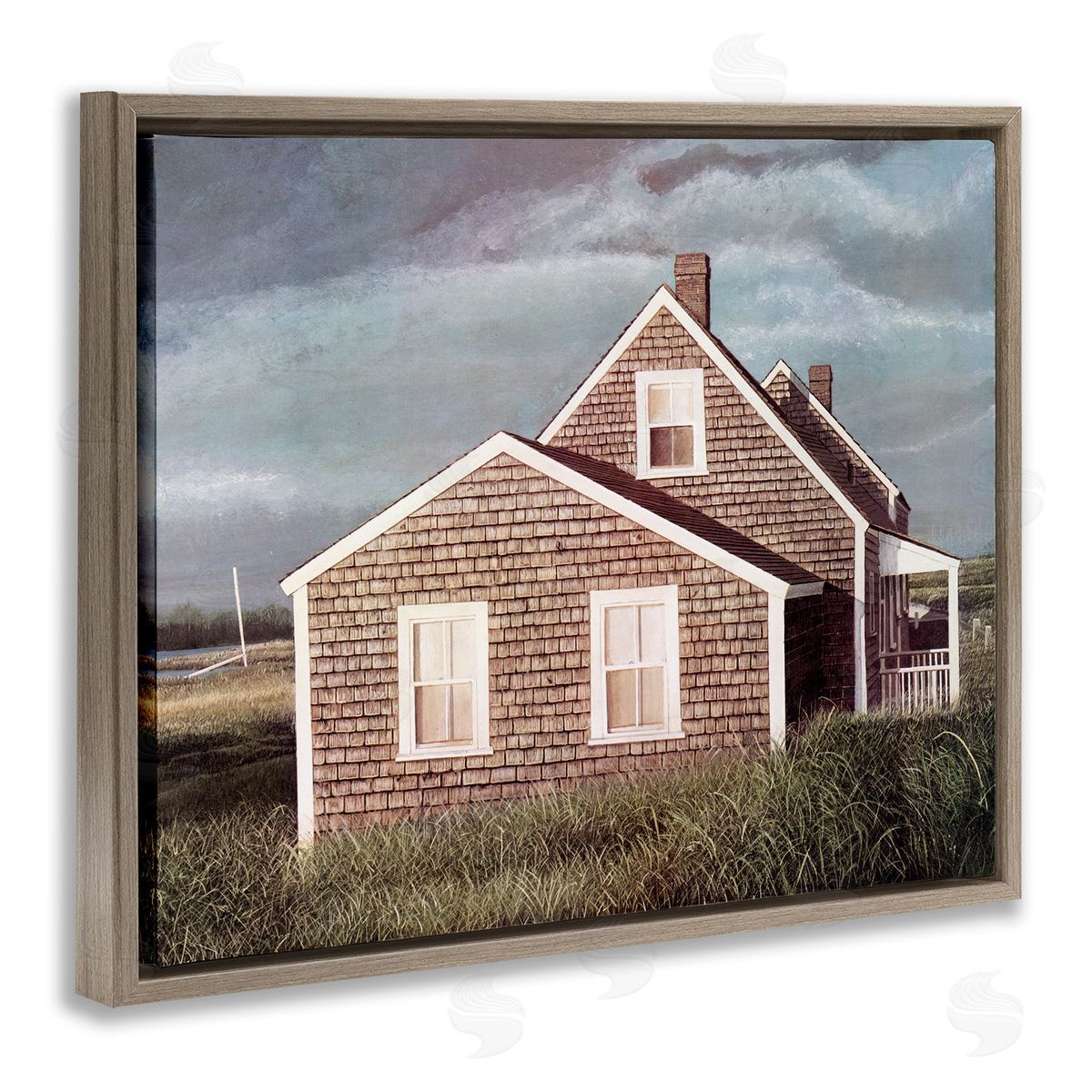 Tom Mielko Coastal Home Atmospheric Beachside Cloudy Sky  Brown Floating Frame Canvas Wall Art Print
