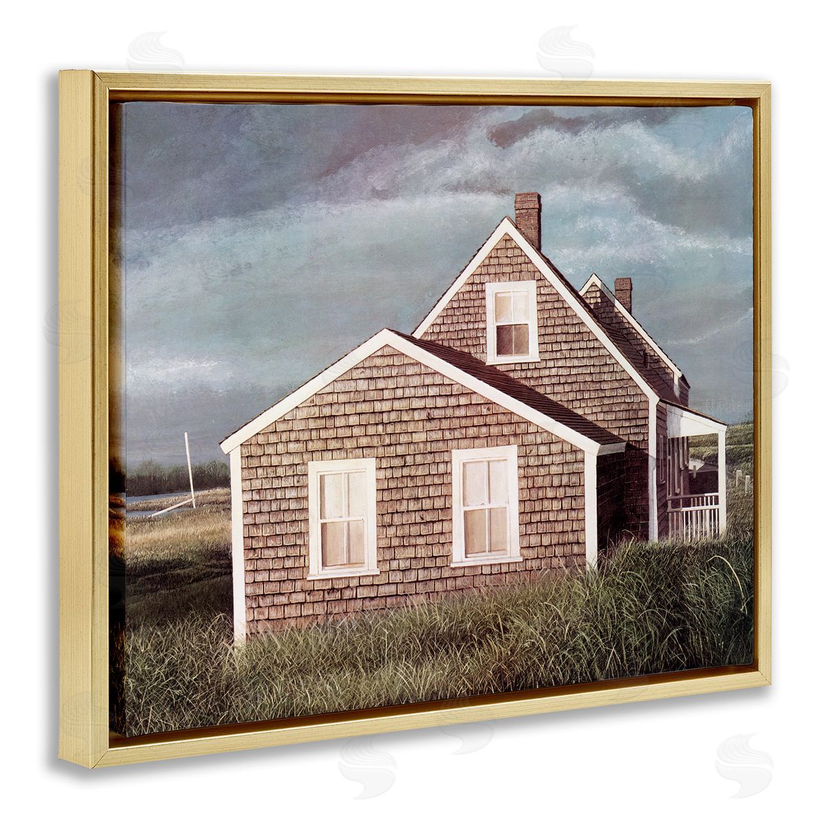 Tom Mielko Coastal Home Atmospheric Beachside Cloudy Sky  Gold Floating Frame Canvas Wall Art Print
