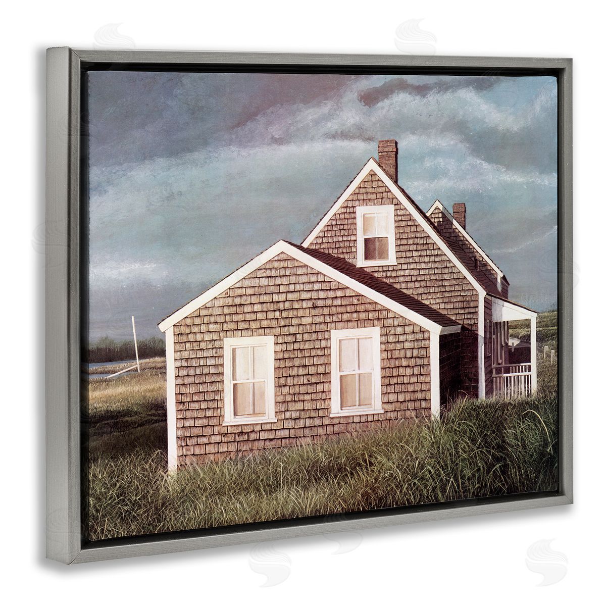 Tom Mielko Coastal Home Atmospheric Beachside Cloudy Sky  Gray Floating Frame Canvas Wall Art Print