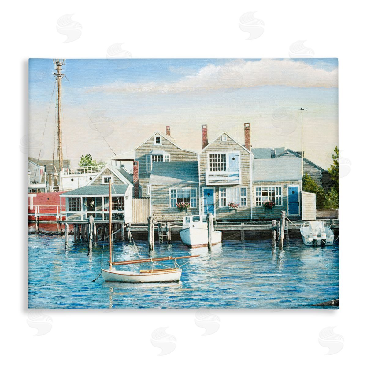 Tom Mielko Relaxing Boats Floating Harbor Marina Ocean Town  Stretched Canvas Wall Art Print