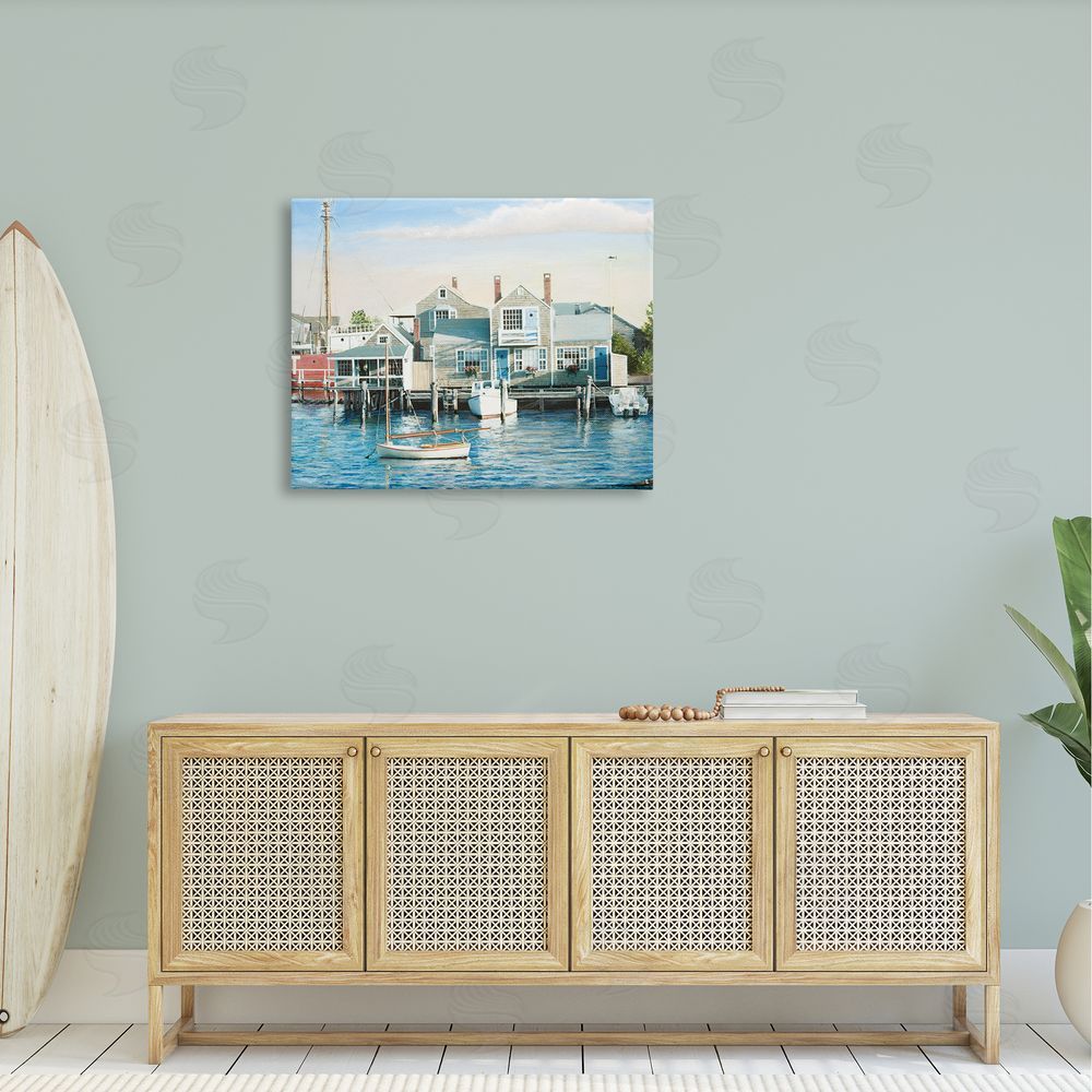 Tom Mielko Relaxing Boats Floating Harbor Marina Ocean Town  Canvas Wall Art Print in Room
