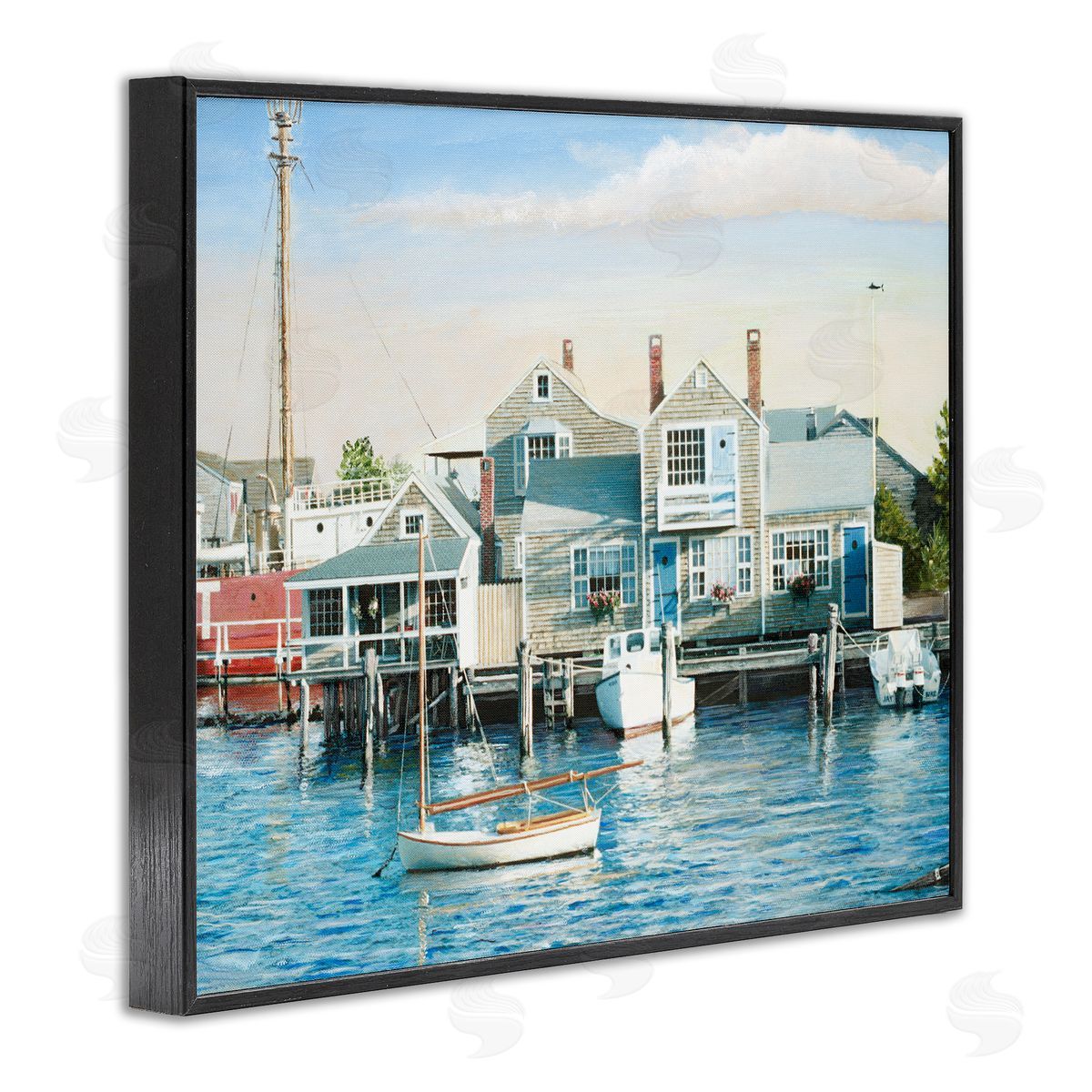 Tom Mielko Relaxing Boats Floating Harbor Marina Ocean Town  Black Framed Giclee Wall Art Print