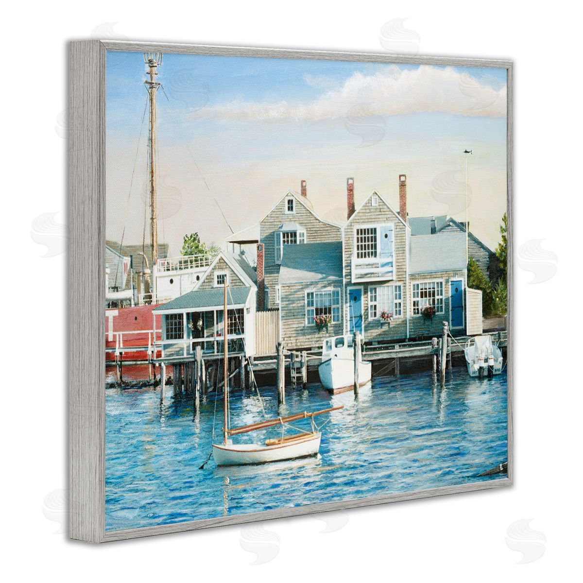 Tom Mielko Relaxing Boats Floating Harbor Marina Ocean Town  Gray Framed Giclee Wall Art Print