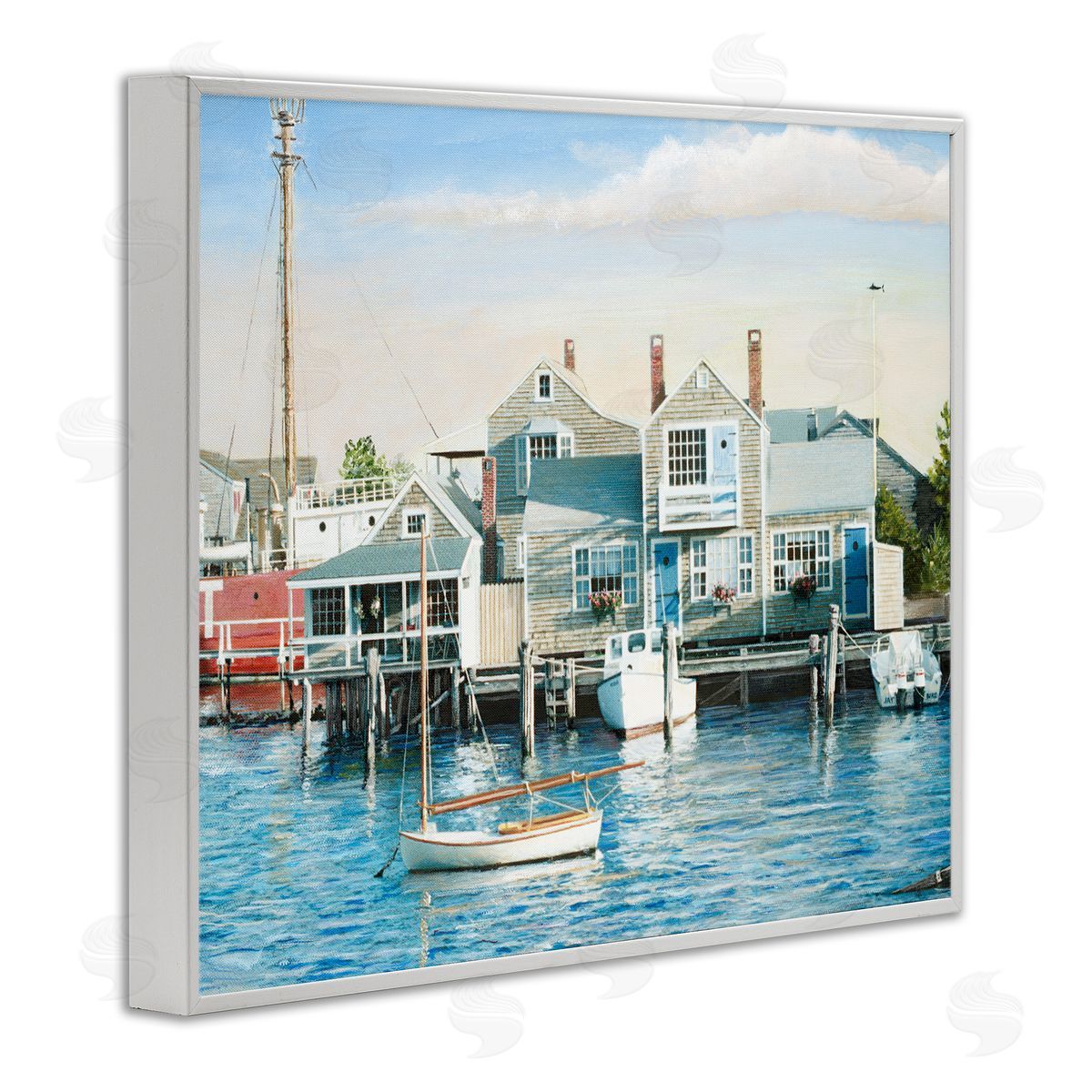 Tom Mielko Relaxing Boats Floating Harbor Marina Ocean Town  White Framed Giclee Wall Art Print